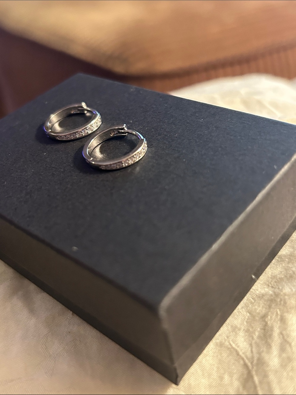 Silver Tone Pavé Hoop Earrings - Sparkling Small Hoops